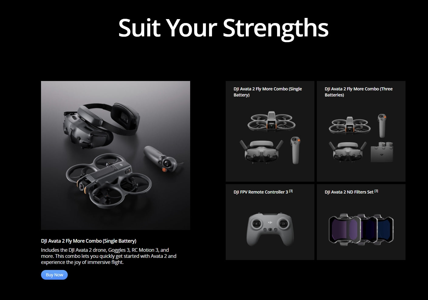 Includes the DJI Avata 2 drone, Goggles 3,RC Motion 3,and