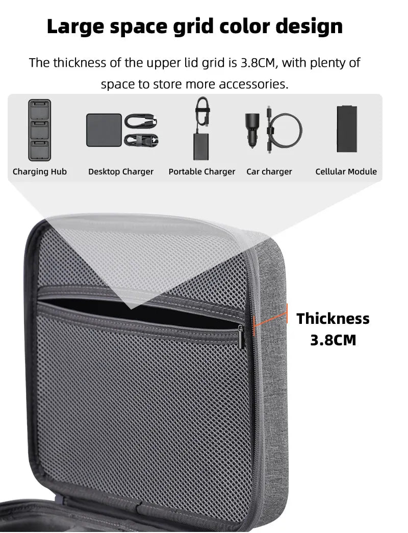 Shoulder Bag for DJI Mavic 3, large space color design The thickness of the upper lid grid is 3.8CM, with plenty of