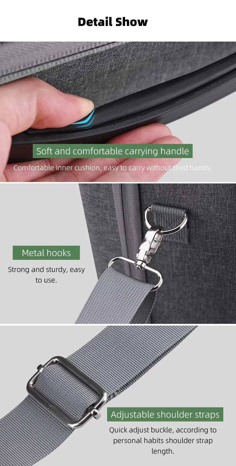 Shoulder Bag for DJI Mavic 3, Detail Show Soft and comfortable carrying handle Comfortable inner cushion, easy to carry without tired hands Metal