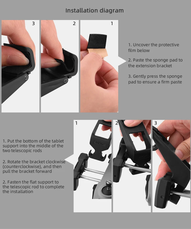 a telescopic extension bracket can be attached to a tablet support . the