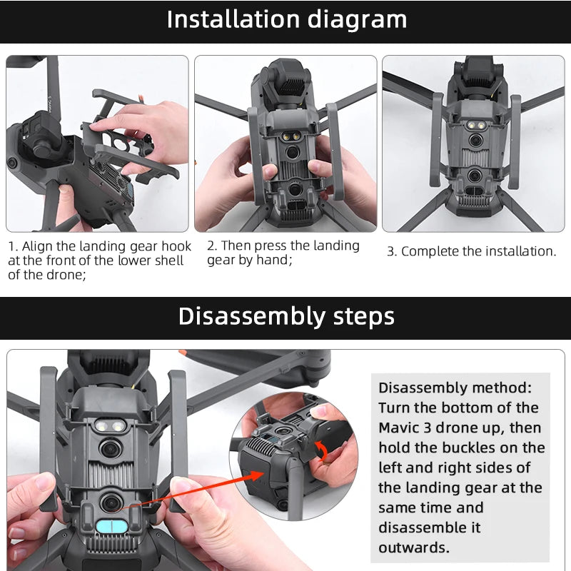 Foldable Landing Gear, the lower shell gear of the drone has been disassembled by hand . the landing gear