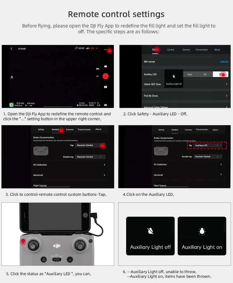 Airdrop-System für DJI Mavic 3/3 Classic/2/AIR 2/2S Drohnenwerfer, Angelköder, Ehering, Geschenk, Lieferung von Lebensrettungssets 38 open the DJI Fly App to redefine the remote control settings . click Safety Auxilia