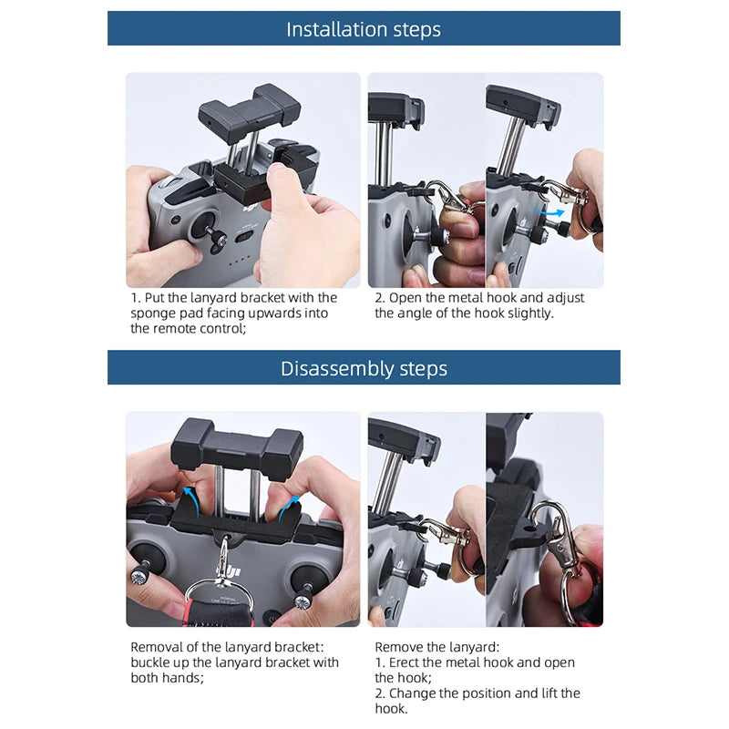 Remote Controller Neck Strap, adjust the angle of the hook slightly with the sponge pad facing pwards into the angle