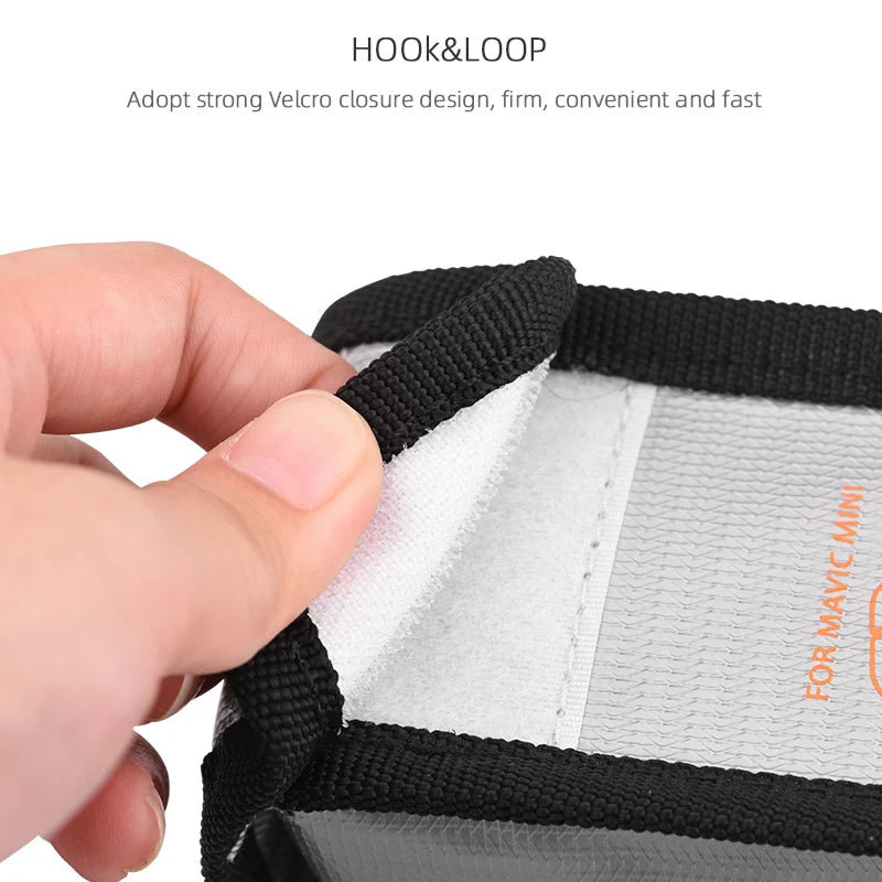 Batteriesichere Tasche Explosionsgeschützte Lipo-Sicherheitsschutz-Trageabdeckung Aufbewahrungskoffer für DJI Mavic Mini/Mini 2/SE-Drohnenzubehör 13 HOOk&LOOP Adopt strong Velcro closure design; firm, convenient and fast