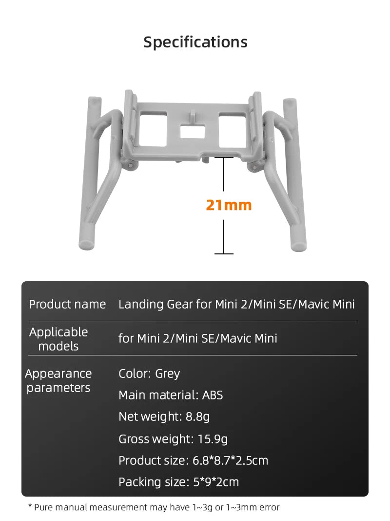 Landing Gear for DJI Mavic MINI 1/2/SE Quick Release Height Extended Bracket Stand Feet Leg Support Drone Accessories 10 Specifications hOe 21mm Product name Landing Gear for Mini 2/Mini