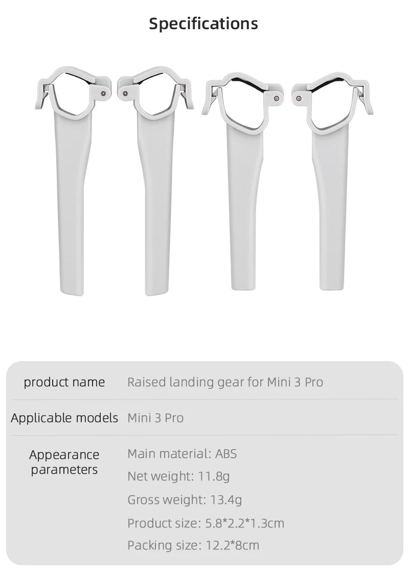 Landing Gear Kits for DJI Mini 3 Pro Drone, Specifications C; product name Raised landing gear for Mini 3 Pro Applicable models Mini