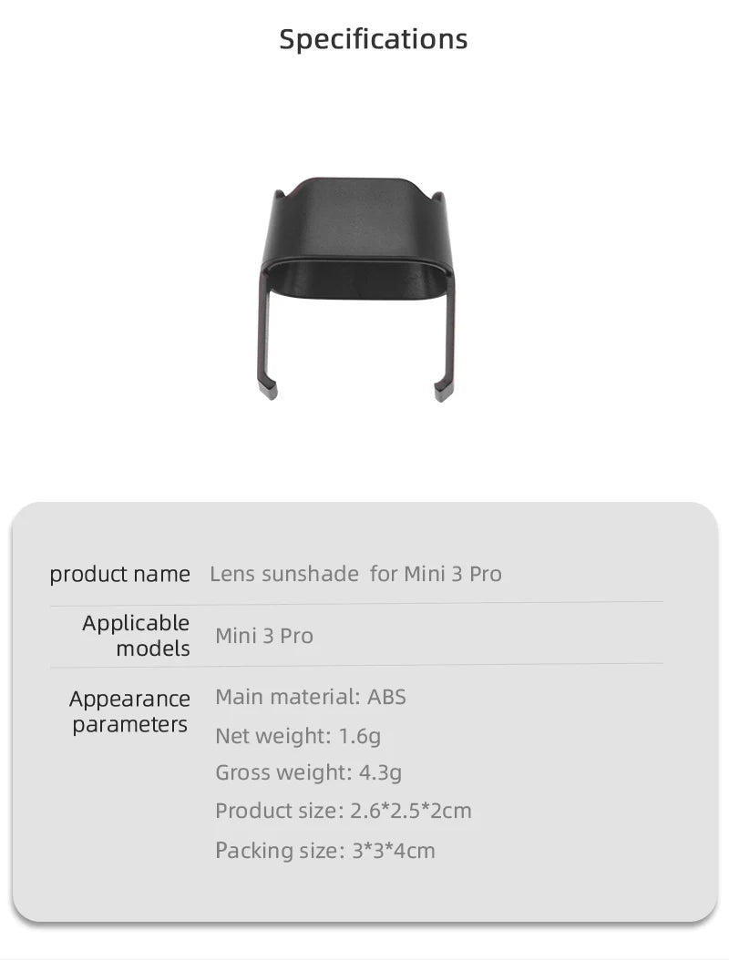Specifications product name Lens sunshade for Mini 3 Pro Applicable mini 3 Pro