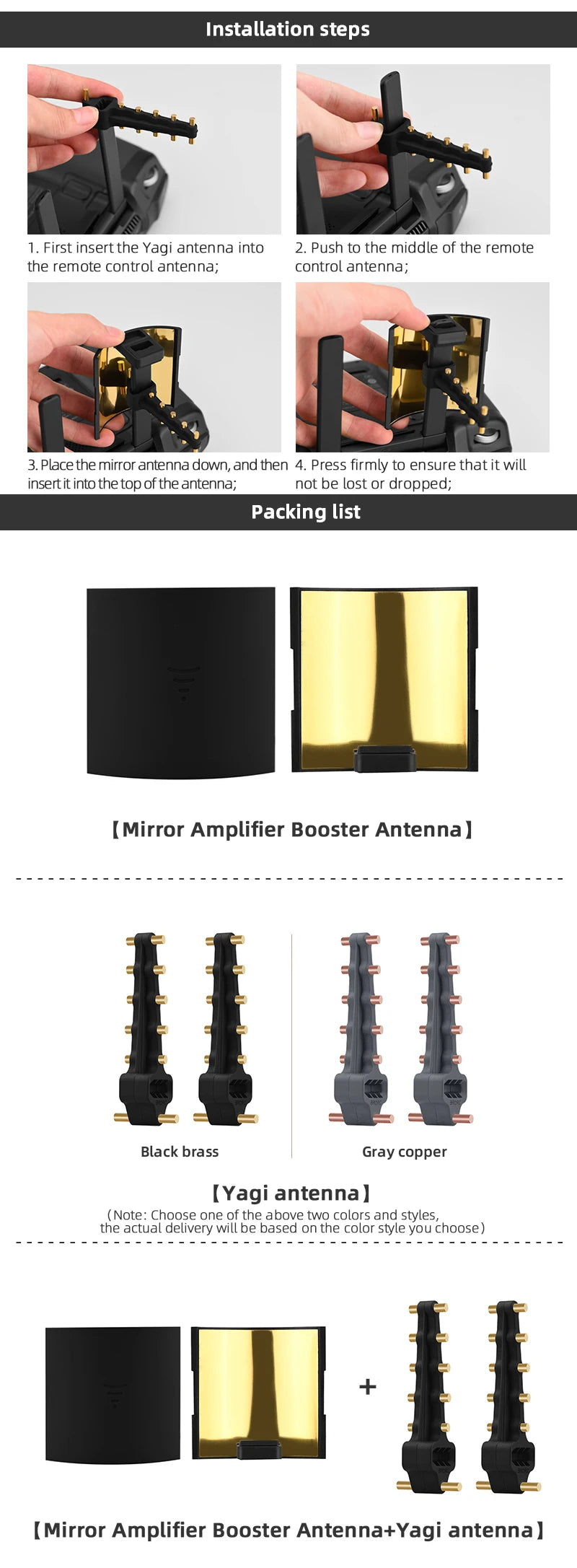 Yagi-Antennenverstärker für DJI Mavic 2 Pro Zoom Air 2 Smart Controller Signal Range Booster Extender Drohnensteuerungszubehör 15 Yagi Antenna, [Mirror Amplifier Booster Antenna+Y