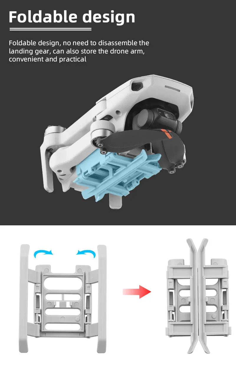 Foldable Heightening Landing Gear, foldable design, no need to disassemble the landing gear, can also store the drone arm