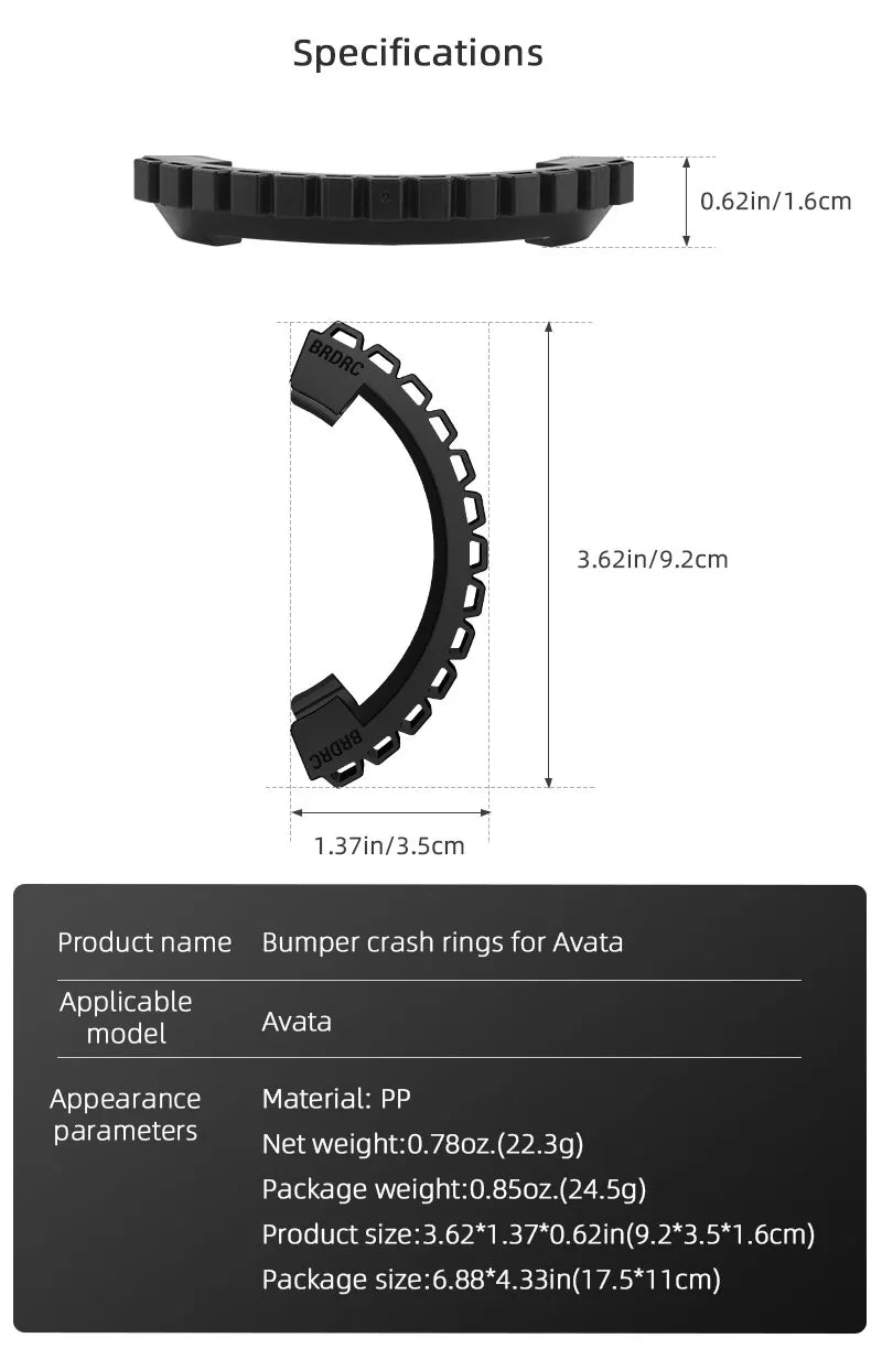 Propellerschutz für DJI AVATA Drone – Stoßstange, Antikollisionsstangenringe, Propellerschutz, Anti-Fall-Schutzabdeckung, Zubehör 19 Propeller Guard for DJI AVATA Drone, Specifications 0.62in/1.1.6cm 3.62in/9.2cm 1,