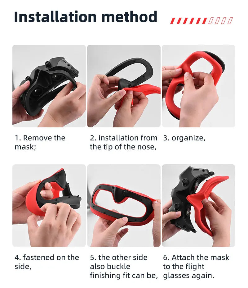 Eye Mask/Pad for DJI AVATA Goggles 2 - Silicone Protective Cover Case Face Plate Headband Replacement Drone Glasses Accessories 24 Eye Mask/Pad for DJI AVATA Goggles 2, the 2. installation from 3. organize, mask; the tip of the nose, 4.fastened on