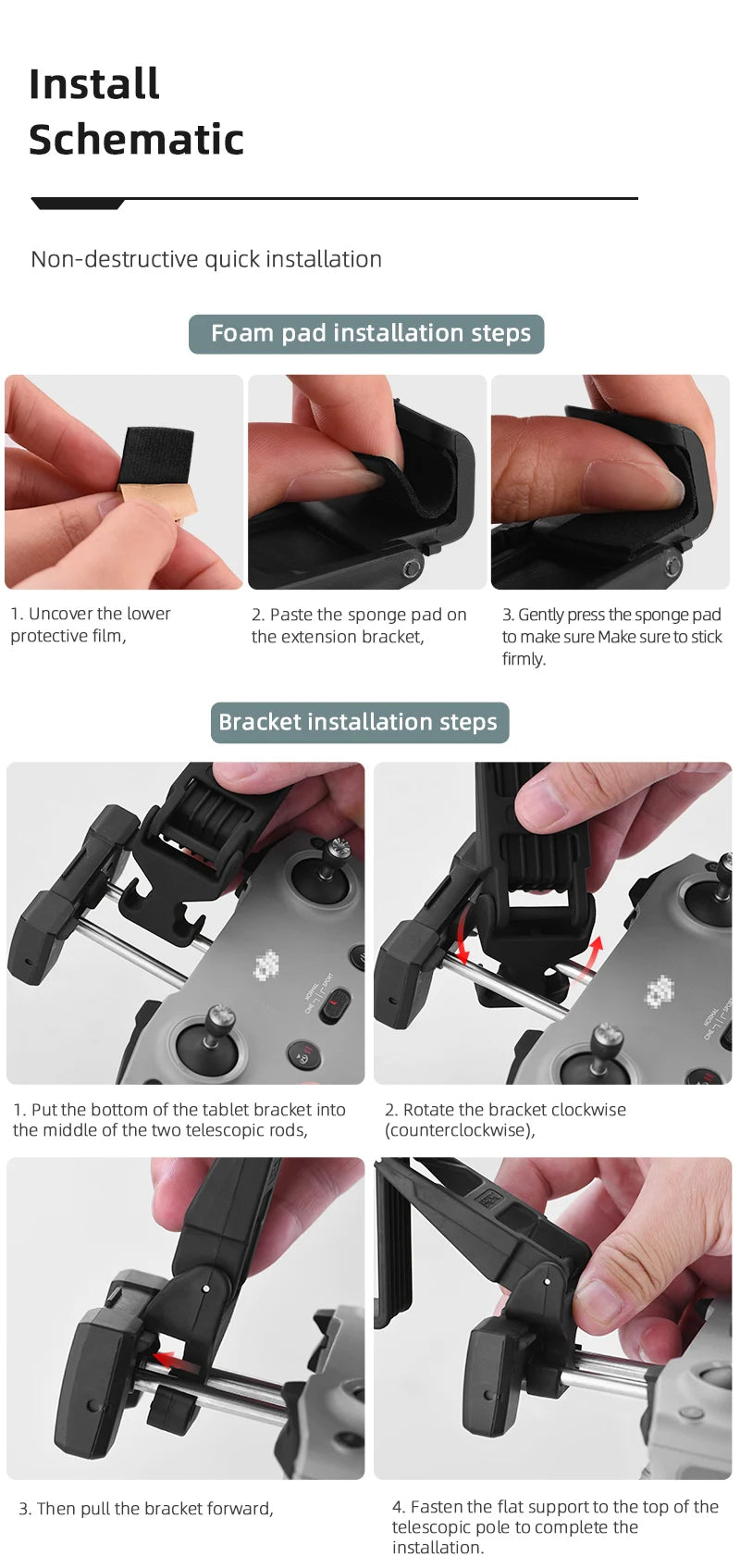 Tablet-Halter für DJI Mini 2/MINI 3 PRO Fernbedienung Verlängerungshalterung Tablet-Halter für DJI Mavic 3/Air 2/2S Fernbedienungszubehör 27 Tablet Holder, sponge pad protective film , the extension bracket; to make sure Stick firmly: Bracke