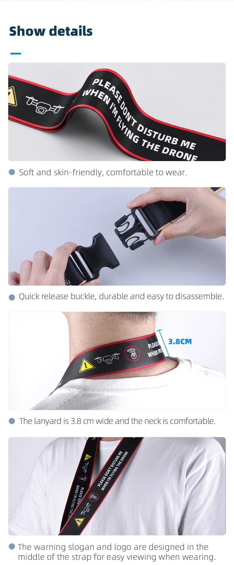 Tablet-Halter für DJI Mini 2/MINI 3 PRO Fernbedienung Verlängerungshalterung Tablet-Halter für DJI Mavic 3/Air 2/2S Fernbedienungszubehör 34 Tablet Holder, the lanyard is 3.8 cm wide and the neck is comfortable: 4 The warning slogan
