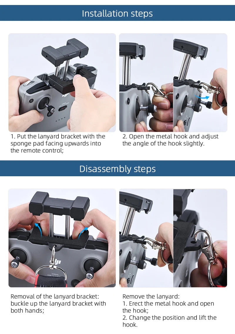 Tablet-Halter für DJI Mini 2/MINI 3 PRO Fernbedienung Verlängerungshalterung Tablet-Halter für DJI Mavic 3/Air 2/2S Fernbedienungszubehör 35 remove the lanyard bracket and open both hands; the hook; Change the position and lift