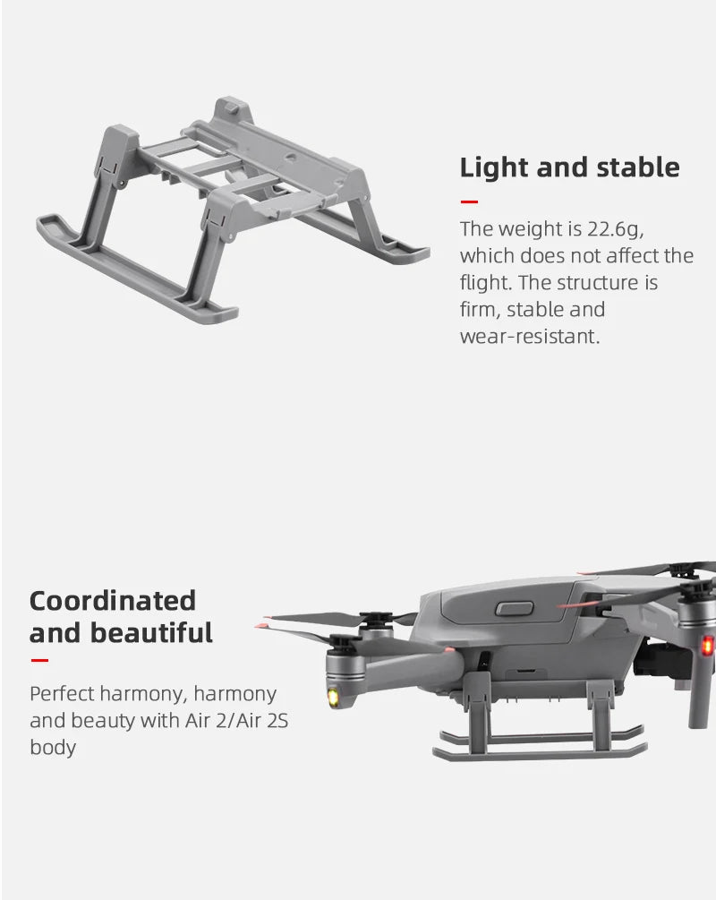 Erweiterungen Fahrwerk für DJI Mavic Air 2/2S Drone Extended Leg Quick Release Support Protector für Mavic Air 2S Zubehör 16 Extensions Landing Gear, Air 2/Air 25 body weight is 22.6g, which does not affect the flight
