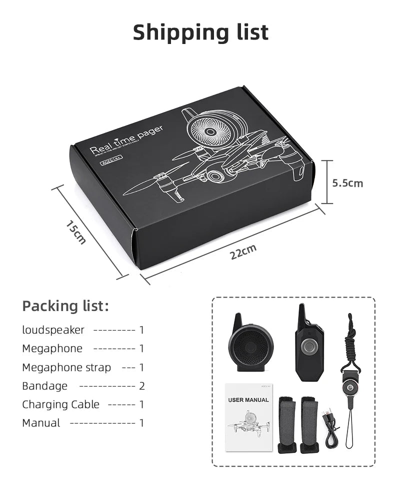Universal Wireless Loud Speaker Megaphone for DJI Mavic 3 Mini 1 2 SE Pro Air 1 2 2S Spark 2 Pro Zoom FIMI X8 Zion SG906 ICAT 2 14 Universal Wireless Loud Speaker, Shipping list 5.Scm Packing list: loudspeaker Megaphone Megaphone strap