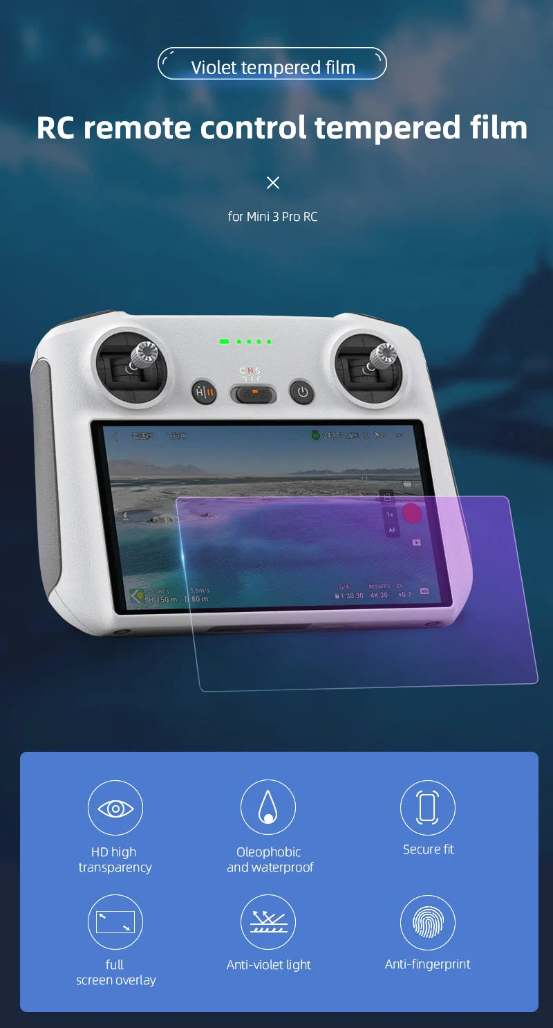 Anti-UV-Hartglasfolie für DJI Mini 3 PRO-Fernbedienung mit Bildschirm, HD-Folie, Schutzfolie, kratzfestes Zubehör 9 Anti-UV Tempered Glass Film for DJ
