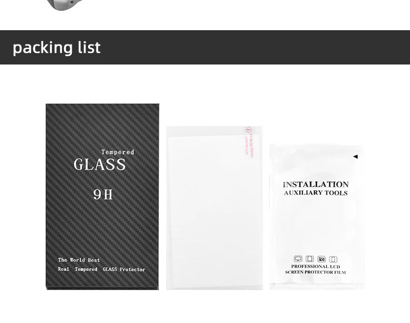 Gehärtete Glasfolie für DJI MINI 3 PRO mit Bildschirm-Fernbedienung, explosionsgeschützte HD-Folien, DJI RC-Zubehör, Schutzfolie 19 packing list Tempered GLASS INSTALLATION 9H AUXILIARY