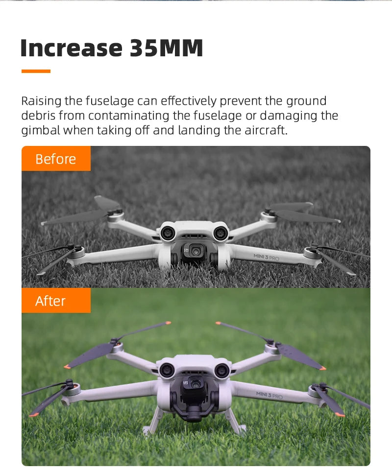Increase 35MM Raising the fuselage can effectively prevent the ground debris from contaminating the