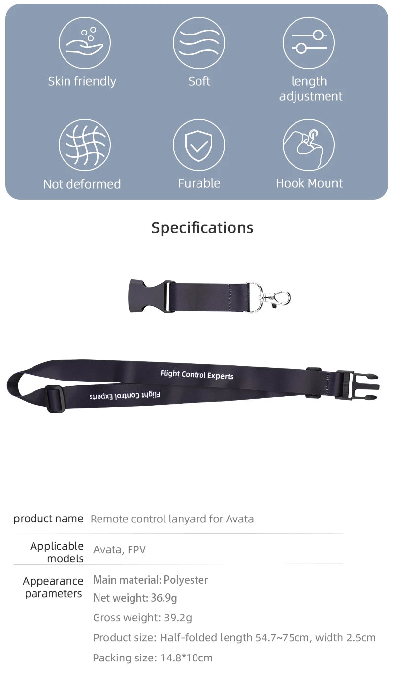 Lanyard-Umhängeband für DJI Avata – Sicherheitsgurt-Gürtelschlaufe für DJI Avata-Fernbedienung, Drohne, RC-Zubehör 9 Lanyard Neck Strap for DJI Avata, Avata, FPV models Appearance Main material: polyester parameters Net weight