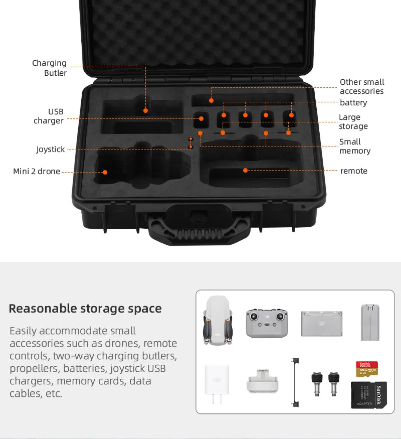 Easily accommodate small accessories such as drones; remote controls, two-way charging butler