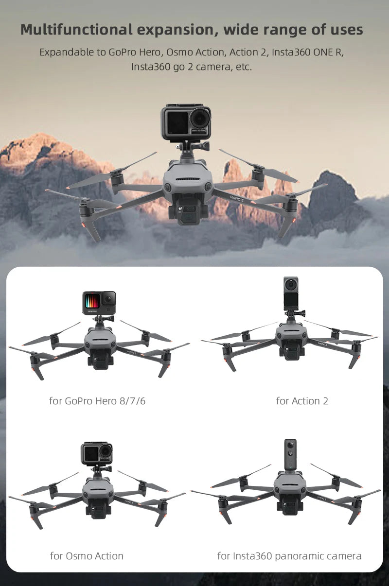Top Extension Kamera Fülllicht Halterung Halterung für DJI Mavic 3/Air 2 2S Mini 2 SE FIMI X8 SE 2020 für Osmo Action GOPRO 17 multifunctional expansion, wide range of uses Expandable to GoPro Hero, Osmo
