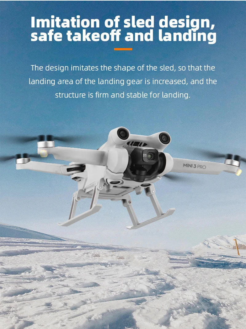 Landing Gear for DJI Mini 3 PRO Drone, design imitates the shape of the sled, s0 that the landing area