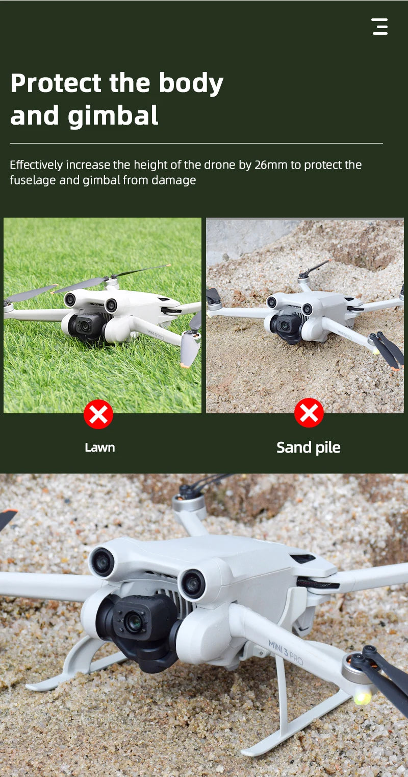 Landing Gear for DJI Mini 3 PRO Drone, Increase the height of the drone by 26mm to protect the fuselage and gimbal