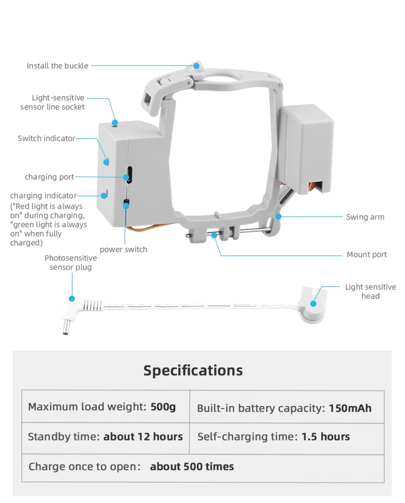 Airdrop System for Drone DJI Mavic Air 2/AIR 2S Fishing Bait Ring Gift Deliver Life Rescue Remote Throw Thrower Air Drop 29 the buckle Light-sensitive sensor line socket Switch indicator charging port charging indicator- ("Red light