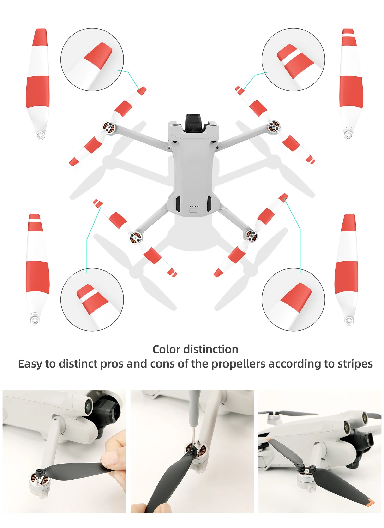 DJI Mini 3 Propellers Compatible with DJI Mini 3 pro Drone Replacement Low-Noise and Quick-Release Blades Props Accessories 17 DJI Mini 3 Propeller, stripes are easy to distinguish between propellers based on stripes .
