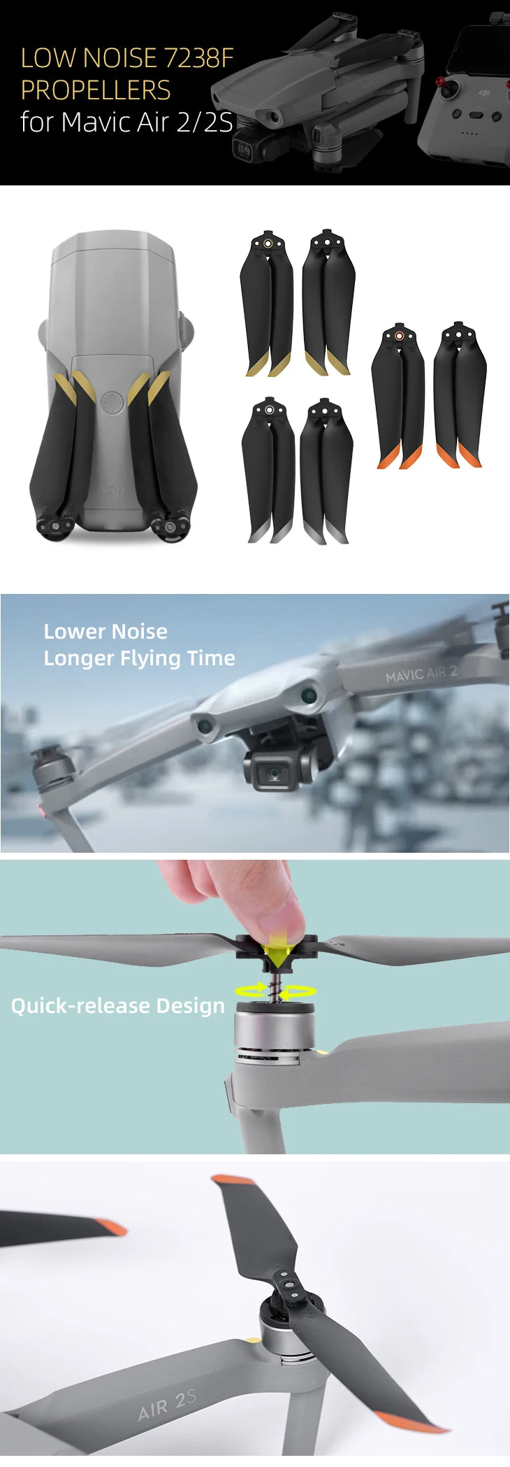 LOW NOISE 7238F PROPELLERS for Mavic Air 2/25 Lower