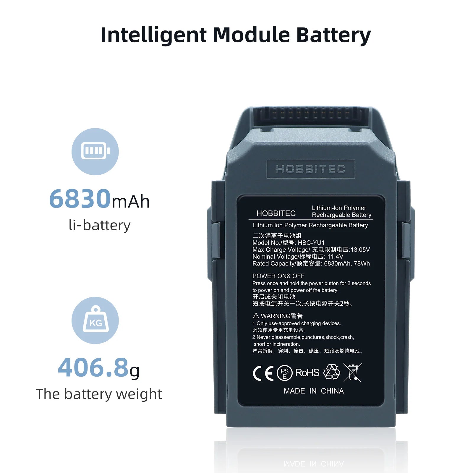 DJI Mavic Pro-Akku Intelligent Flight (3830 mAh/11,4 V), speziell für die Mavic-Drohne entwickelt 23 6830mAh, 78Wh POWER ON& OFF once and hold the