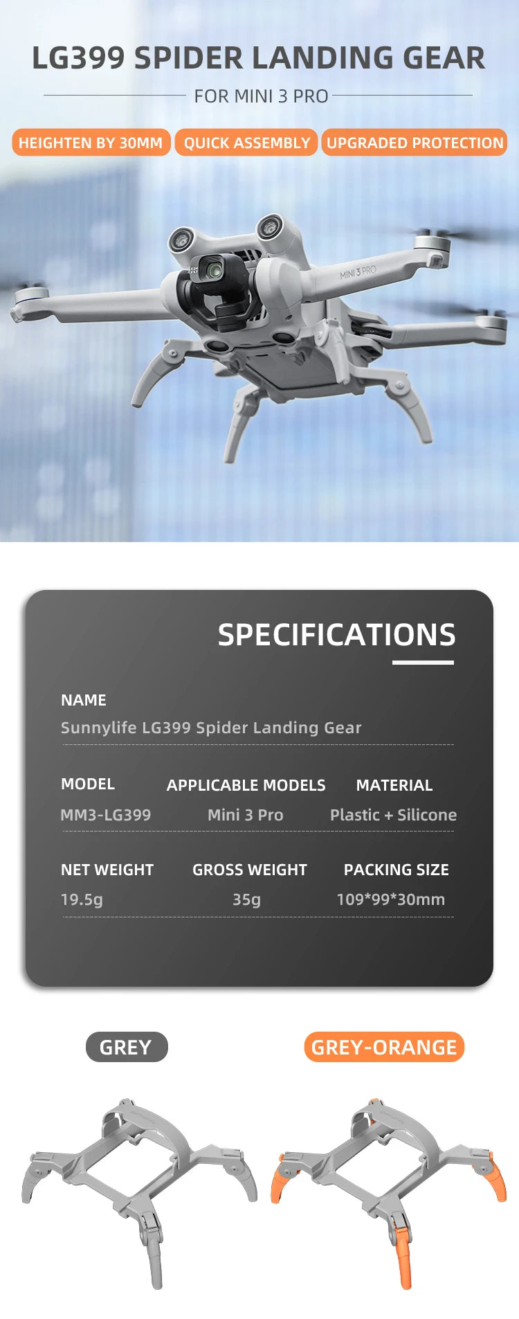 Lg399 SPIDER LANDING GEAR FOR MINI 3 PRO HEIGHT