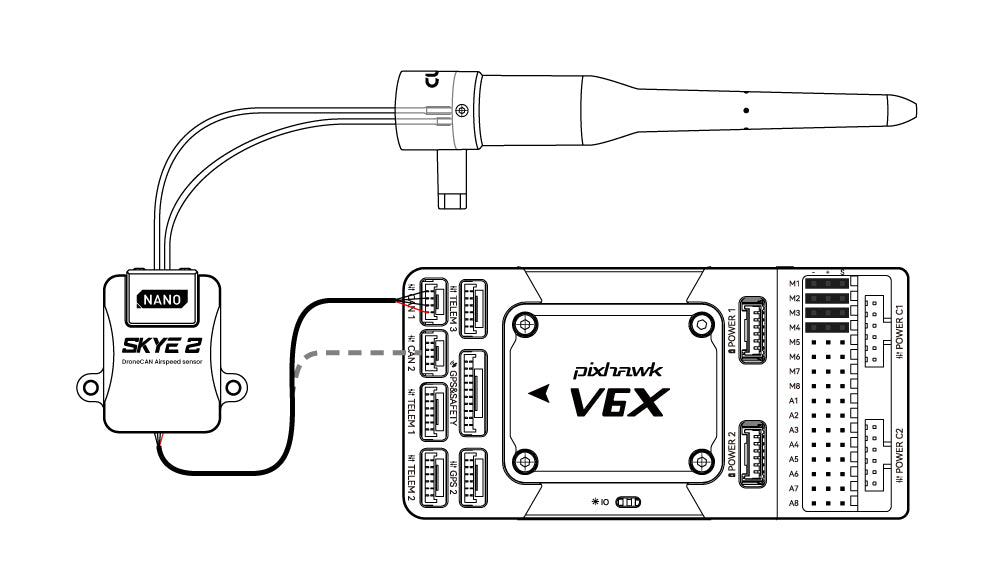 CUAV SKYE2 Nano AirSpeed Sensor, Air speed sensor for drones, measures up to 140 mph with precision.