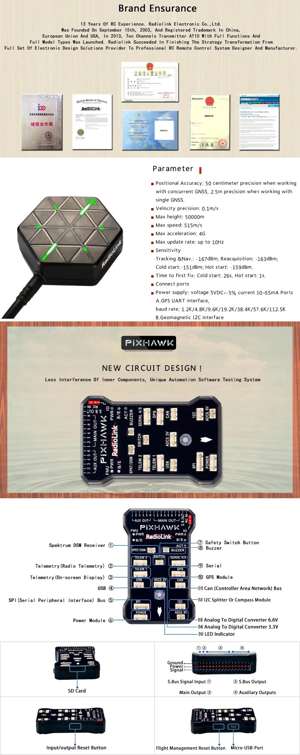 Radiolink Pixhawk PIX APM Flight Controller - With M8N GPS Buzzer 4G SD Card Telemetry Module For RC FPV Drone Quadrocopter Toys 13 Radiolink Pixhawk PIX APM Flight Controller, Radiol ink Electronic Co. Ltd. was Founded On September 15th, 2003,