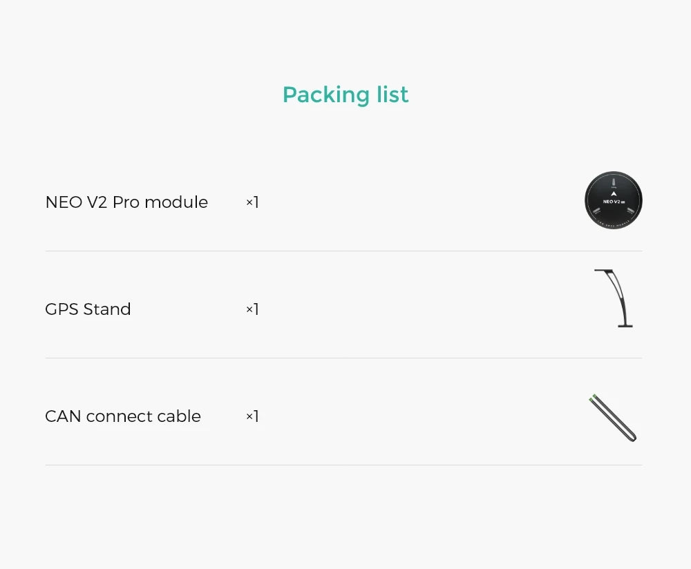 CUAV Nora Flight Controller, Packing list NEO V2 Pro module NlovJe GPS Stand CAN connect