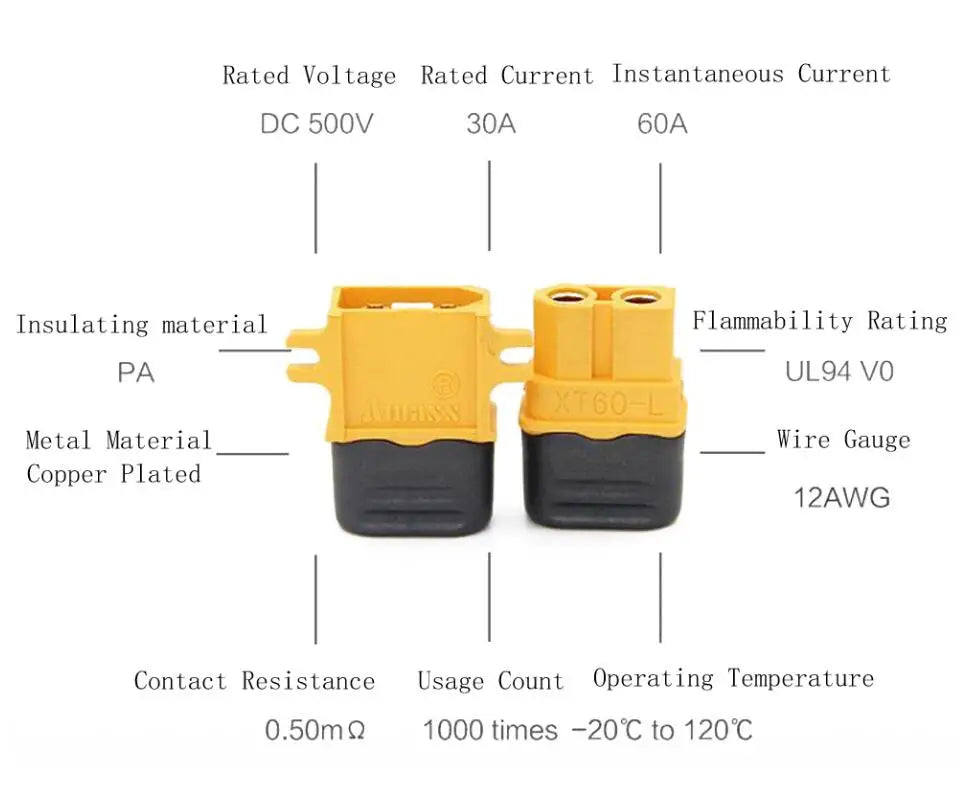 FPV Drone Connector Plug - 5 / 10 Pairs High Quality XT30 XT30U MR30 XT60 XT60H MR60 XT60PW XT90 XT90S Connector Plug for Battery Quadcopter Multicopter 32 FPV Drone Connector, Rated Current Instantaneous Current DC 500v 30A 60A Insulating material Flamm