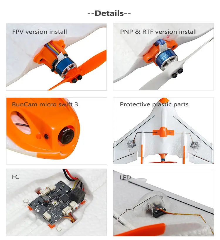LDARC 450X V2 RC Airplane, Details-- FPV version install PNP & RTF version install RunCam
