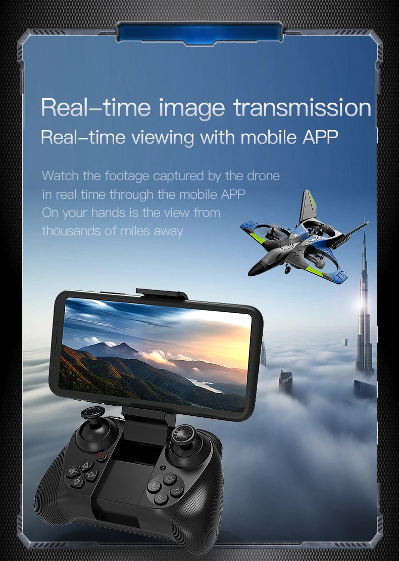 V27 RC Airplane, footage captured by the drone in real time through the mobile APP On your hands is the view