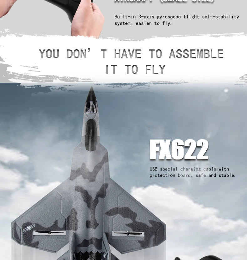 FX-622 F22 RC Plane, gyroscope flight f-stabi ity system with 3-axis