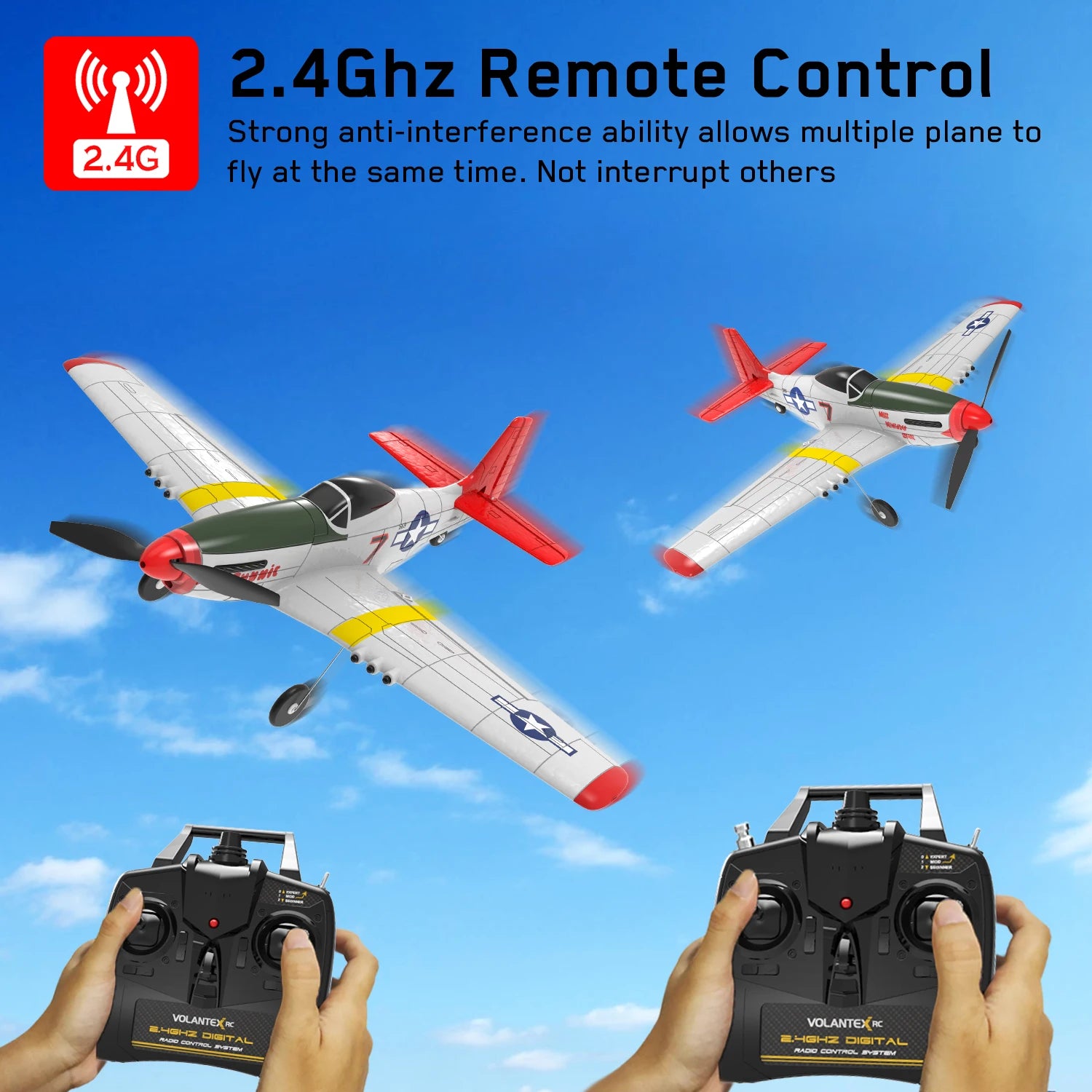 P51D RC-Flugzeug – 2-Kanal/4-Kanal-Ein-Tasten-Kunstflug-RC-Flugzeug RTF Mustang-Flugzeug mit Xpilot-Stabilisierungssystem (761-5 RTF) 14 P51D RC Airplane, VOLANTEXRc 34GHZ DICITAC Fdo covin