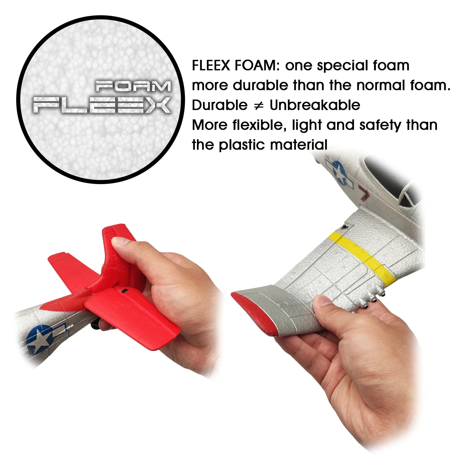 P51D RC-Flugzeug – 2-Kanal/4-Kanal-Ein-Tasten-Kunstflug-RC-Flugzeug RTF Mustang-Flugzeug mit Xpilot-Stabilisierungssystem (761-5 RTF) 17 P51D RC Airplane, FLEEX FOAM: one special foam FOAM more durable than the normal foam .