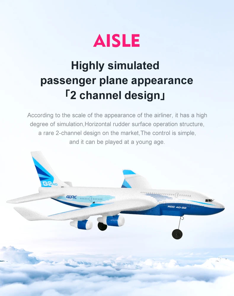 G2 RC Airliner Glider – 2-Kanal-Fernbedienung, Handwurf-Funksteuerung, schaumbeständiges Outdoor-Flugzeugspielzeug 9 G2 RC airliner Glider, according to the scale of the appearance of the airliner , it has a high degree