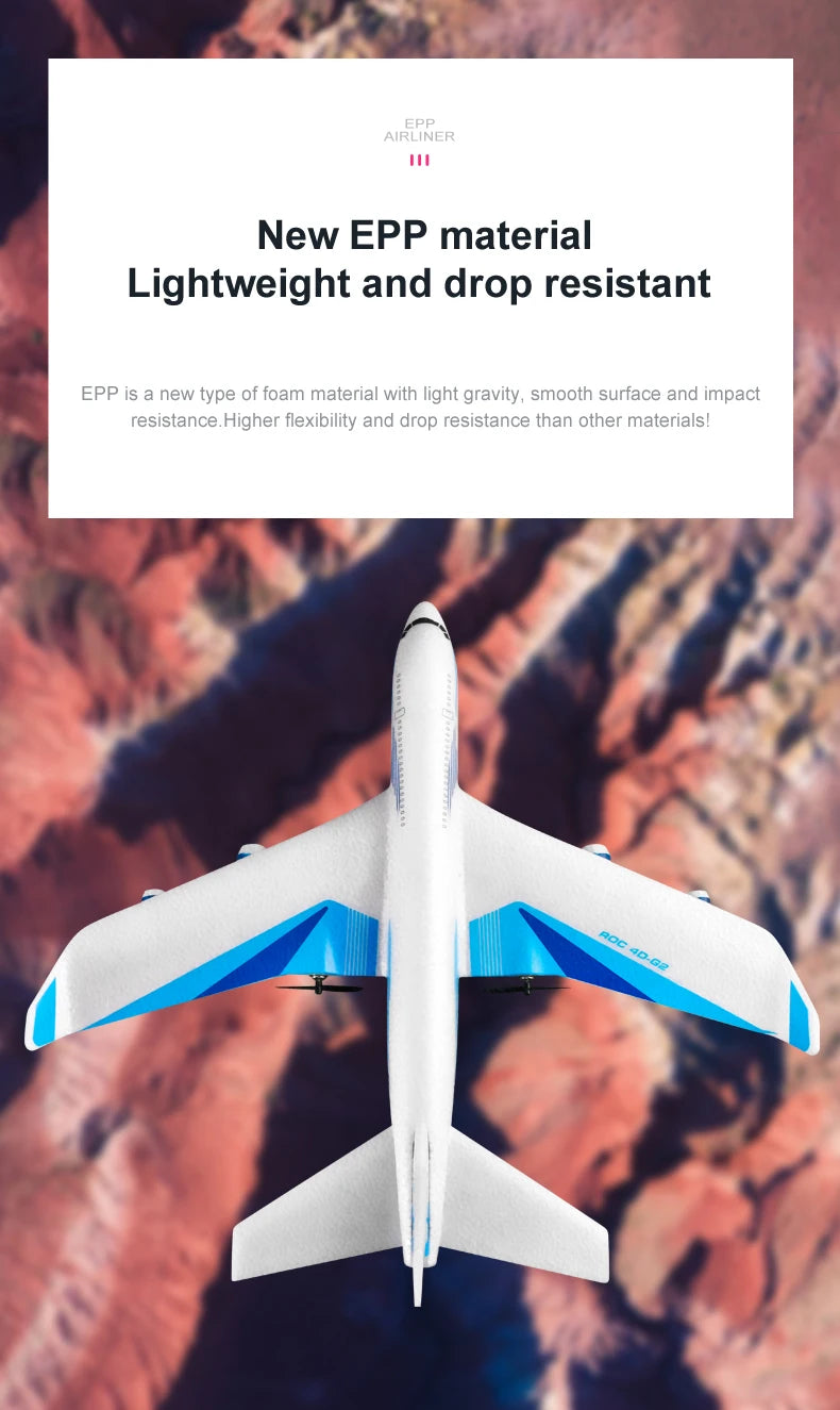 G2 RC Airliner Glider – 2-Kanal-Fernbedienung, Handwurf-Funksteuerung, schaumbeständiges Outdoor-Flugzeugspielzeug 10 G2 RC airliner Glider, EPP AIRLINER II is a new type of foam material with light gravity,