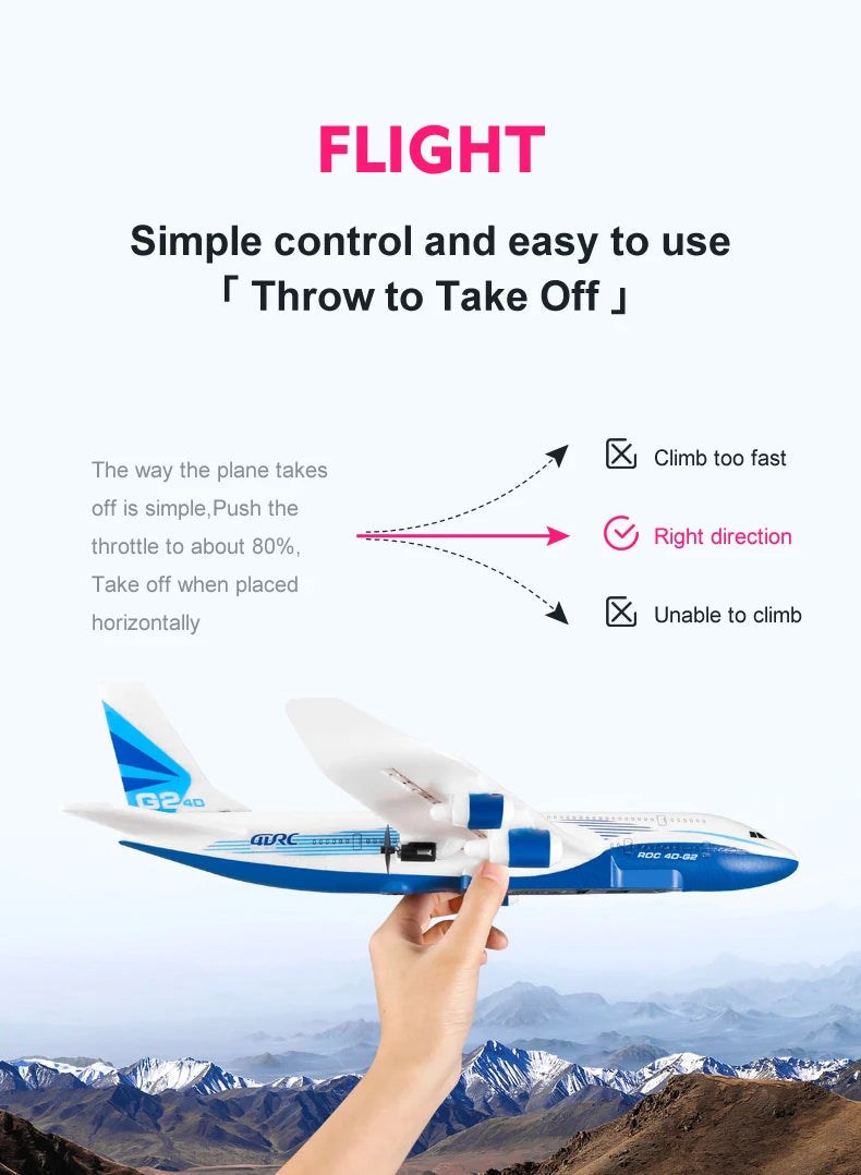 G2 RC Airliner Glider – 2-Kanal-Fernbedienung, Handwurf-Funksteuerung, schaumbeständiges Outdoor-Flugzeugspielzeug 11 G2 RC airliner Glider