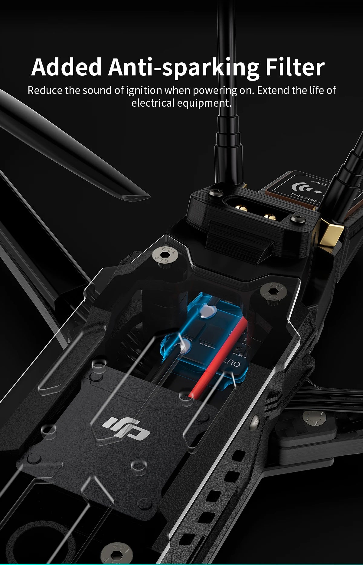 GEPRC MOZ7 HD O3 - Long Range FPV, GEPRC MOZ7 HD O3, Added Anti-sparking Filter Reduce the sound of ignition when powering on 