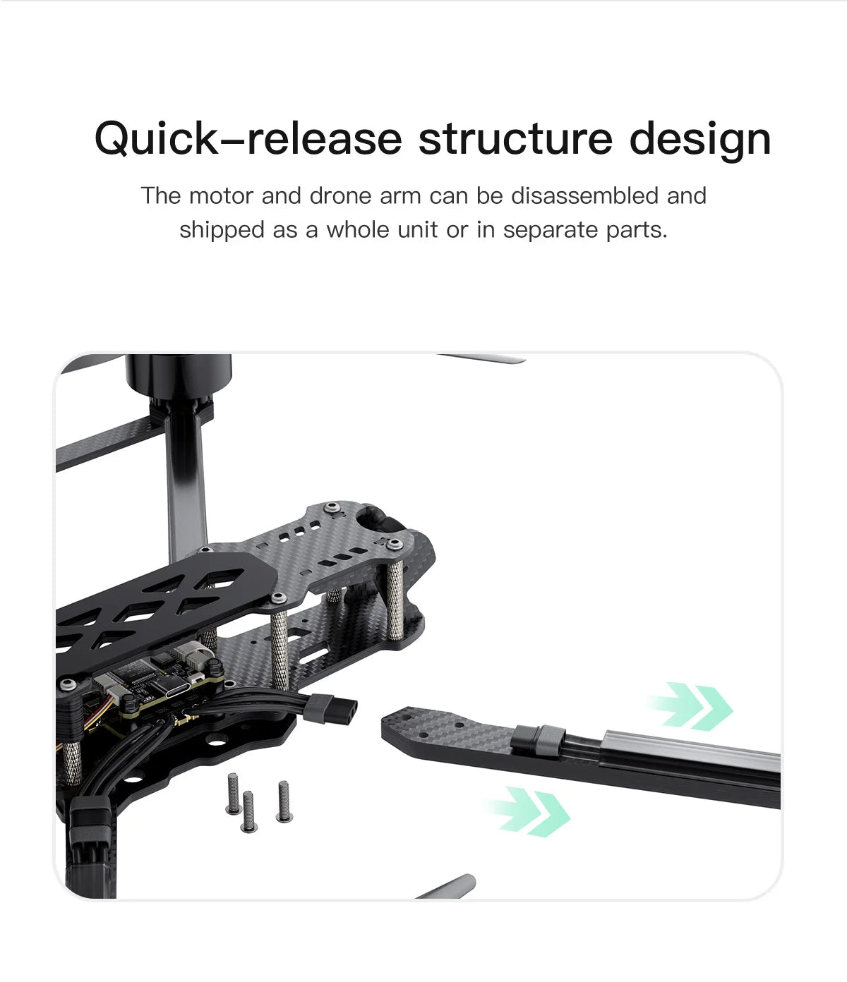 motor and drone arm can be disassembled and shipped as a whole unit or in separate