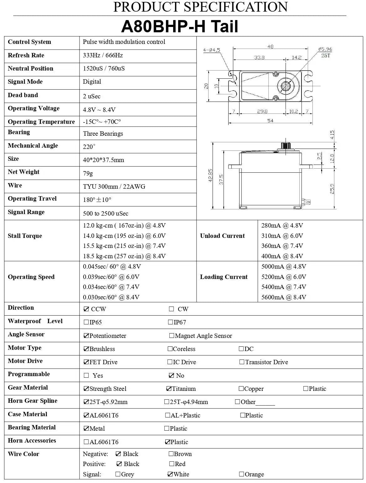 AGFRC A80BHX-H - 8.4V 30KG Programmable Helicopter Cyclic Servo High Torque High Voltage Brushless Digital Motor For RC Helicopter 19 AGFRC A80BHX-H, Tail Control System Pulse width modulation control 04,5 052e Refresh