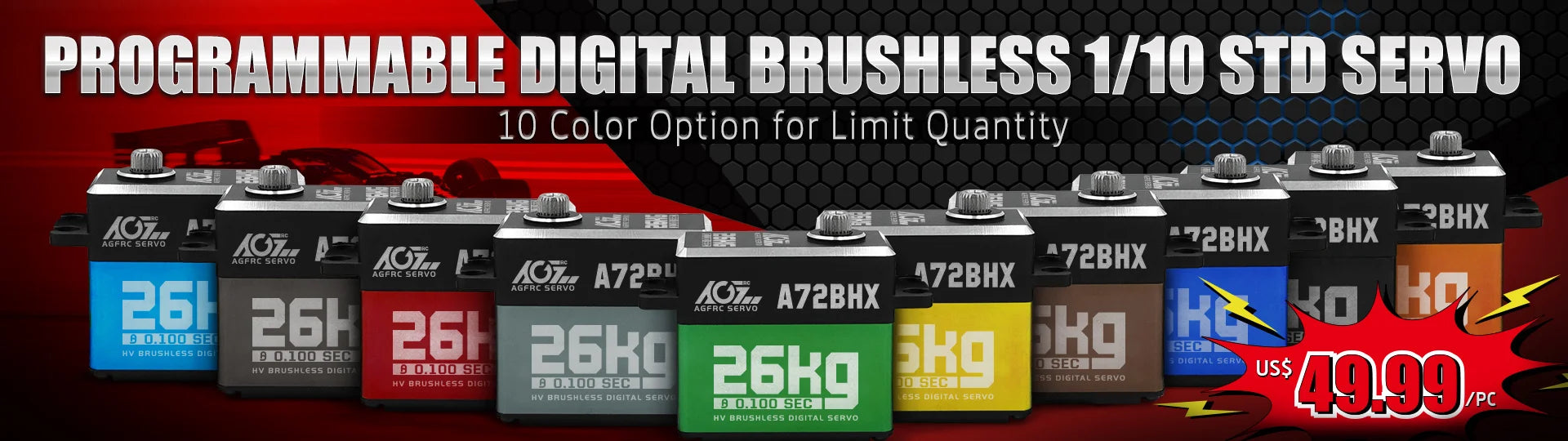 AGFRC A72BHX - 26KG High Torque Fast Speed HV Brushless Metal Gear Digital Steering Servo Motor For 1/10 RC Car Crawler Buggy 28 AGFRC A72BHX, KOz '72BHX 2BHX '2BHX AgFRC
