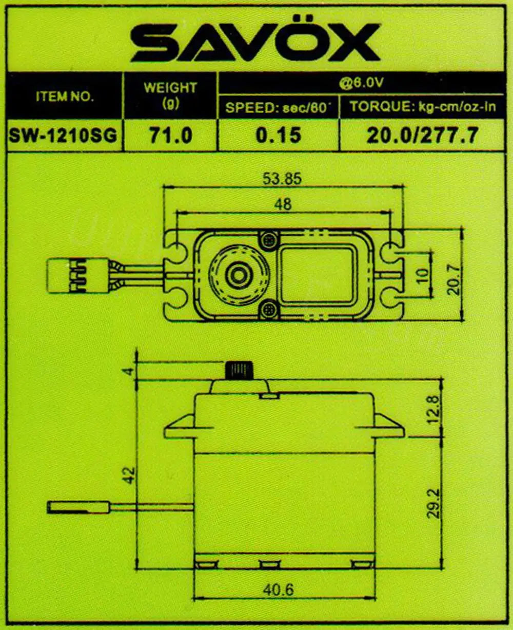Savox SW-1210SG Servo, the SW-1210SG delivers impressive power with a torque rating of 277.7 